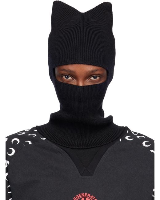 MARINE SERRE Black Merino Wool Knit Kawaii Balaclava