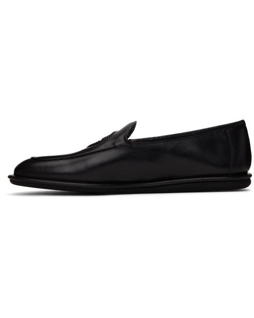 Armani Black Embroidered Logo Loafers for Men Lyst