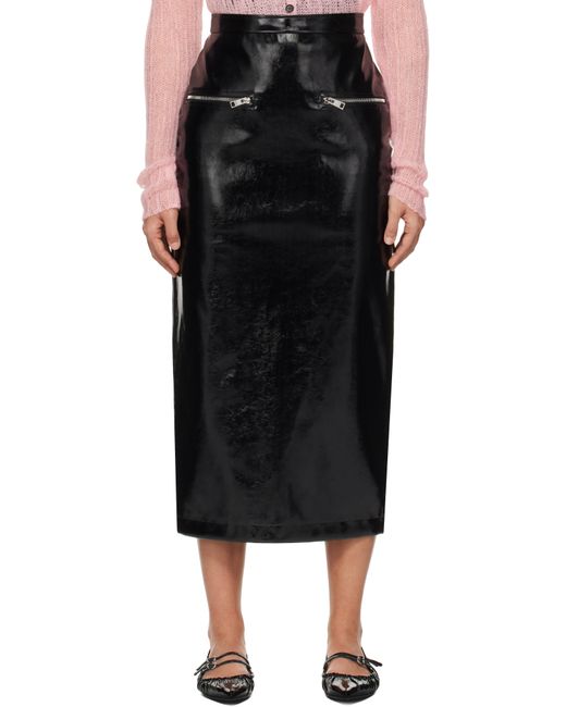 MSGM Black Patent Faux-Leather Midi Skirt