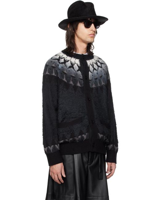 Cardigan noir à motif en tricot jacquard Sacai pour homme en coloris Black