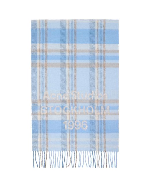 Acne Blue Wide Check Logo Scarf for men