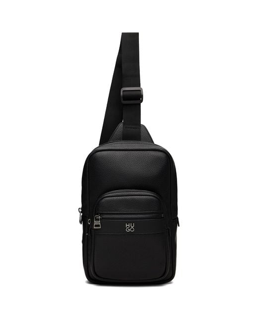 HUGO Black Stacked-Logo Mono Strap Bag for men