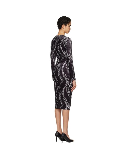 Versace Jeans Couture Black Chain Couture Velvet Midi Dress