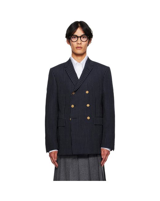 Thom Browne Blue Pinstripe High Twist Wool Sportcoat Blazer for men