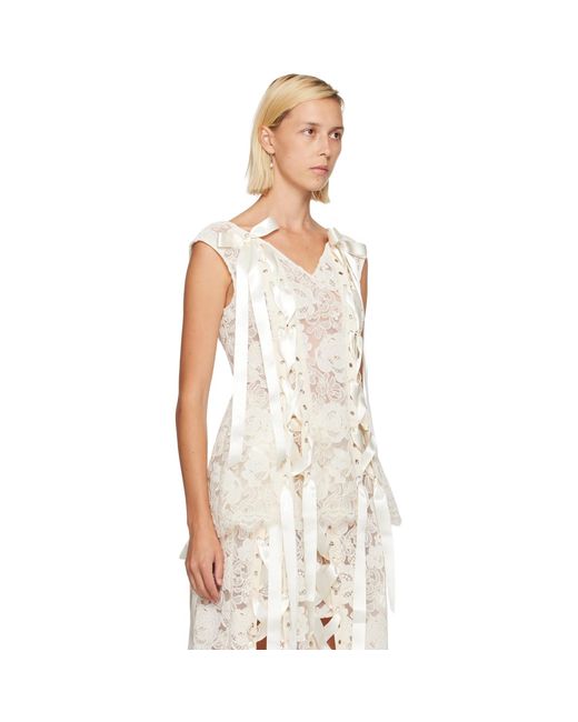 Simone Rocha White Off- Unraveling Ribbon Portrait Top