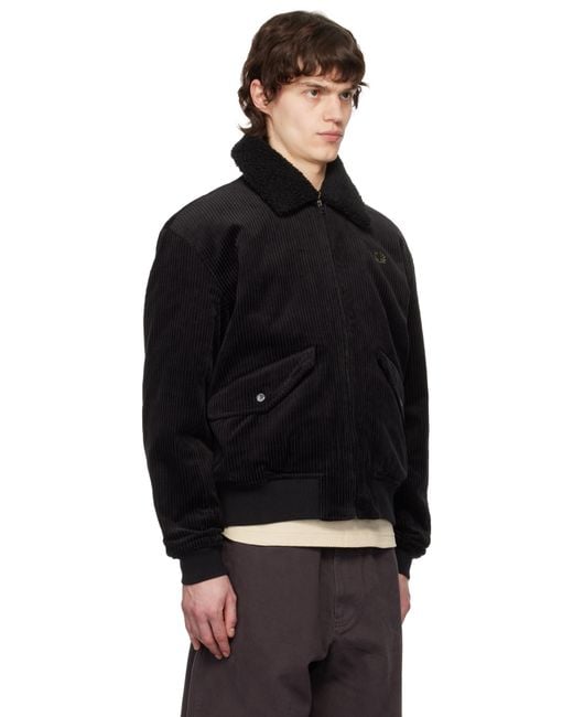Fred Perry Black Cotton Corduroy Bomber Jacket for men