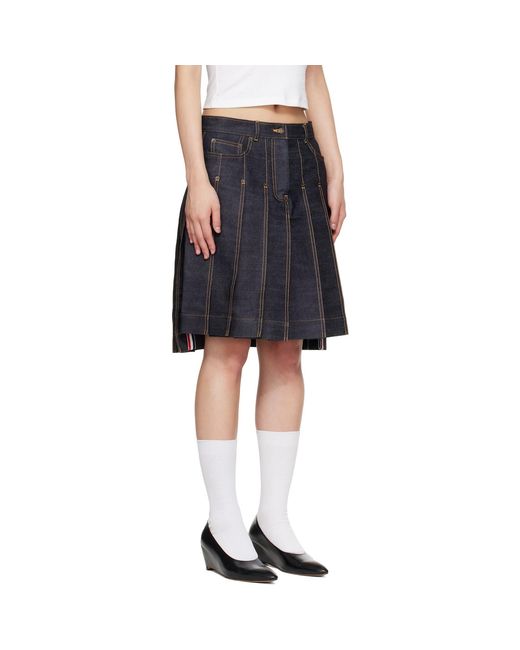 Thom Browne Black Pleated Denim Miniskirt