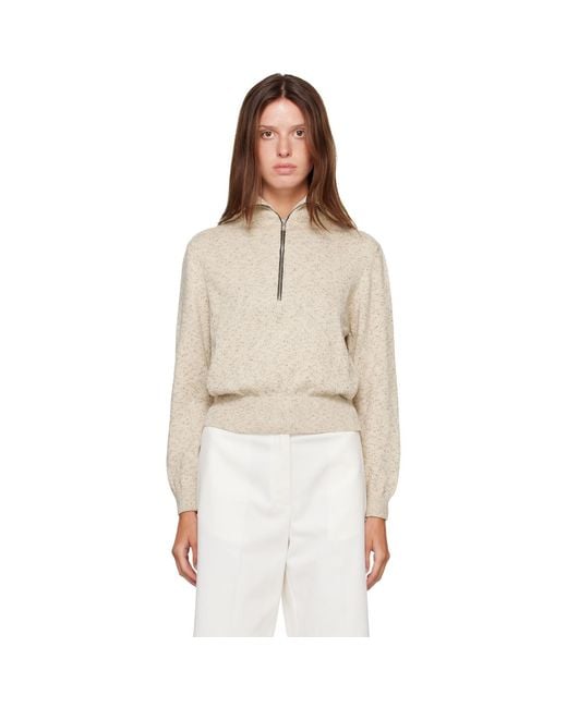 Cordera Natural Off- Flecked Cotton Zip-Up Sweater