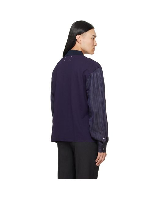 Maison Margiela Blue Bimaterial Shirt for men