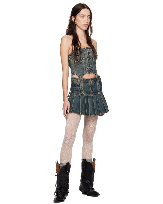 [ANDERSSON BELL]★EMBROIDERY PANEL PLEATED DENIM SKIRT Andersson Bell Embroidery Panel Pleated Denim Miniskirt In