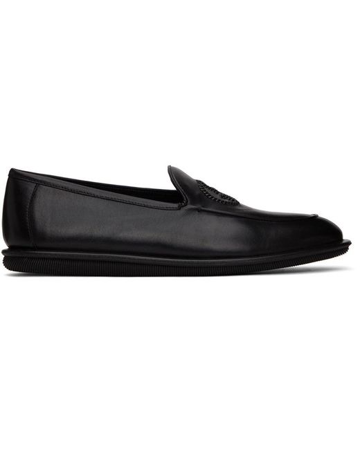 Armani Black Embroidered Logo Loafers for Men Lyst