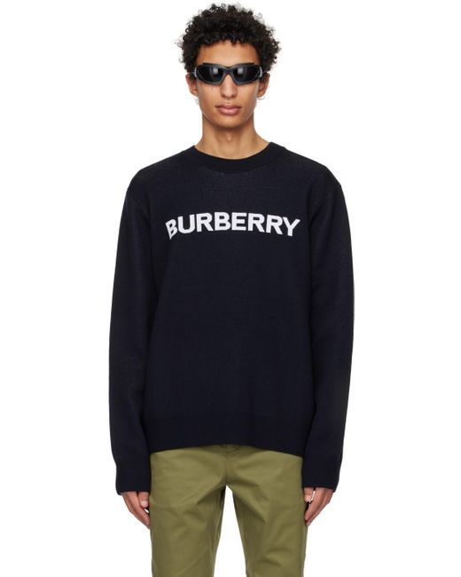 Burberry Navy Intarsia Sweatshirt in Black for Men | Lyst Australia
