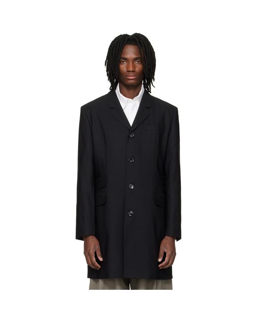 AMI Black New Wool Straight Simple Breasted Coat for men