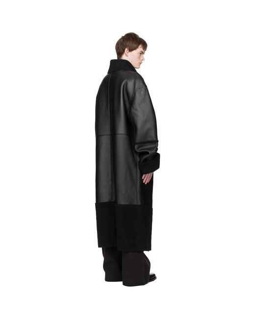 Entire studios Black Long Leather & Faux-Shearling Coat for men