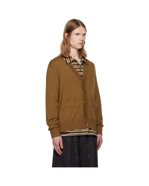 Dries Van Noten Brown Khaki Merino Wool Cardigan for men