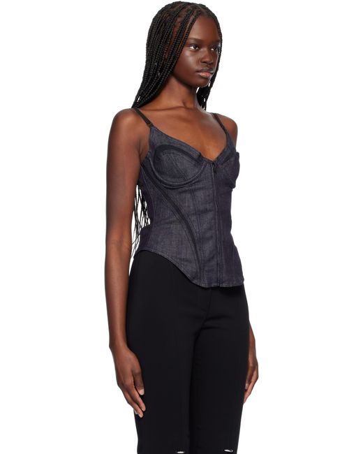 Mugler ネイビー Corseted メッシュ ローデニム トップス Black