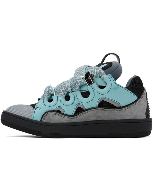 Lanvin Black Blue & Gray Leather Curb Sneakers for men