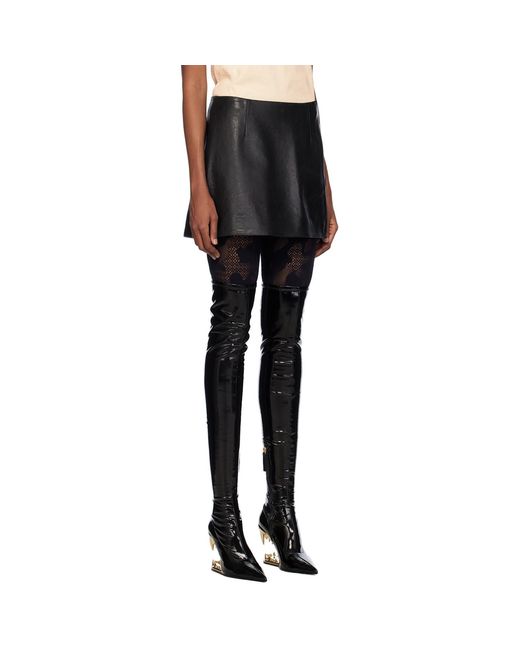 Gcds Black Hoop Leather Miniskirt