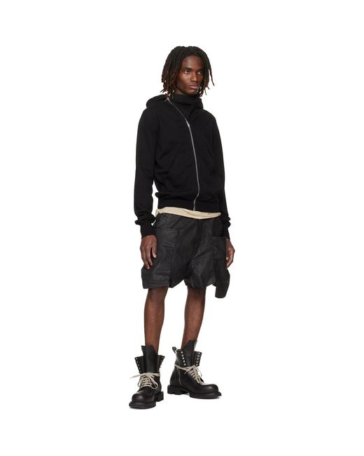 Rick Owens Black Temple Stefan Denim Cargo Shorts for men