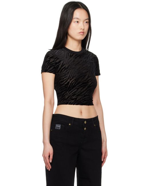 Versace Jeans Couture ブラック Zebra Devoré クロップド トップス Black