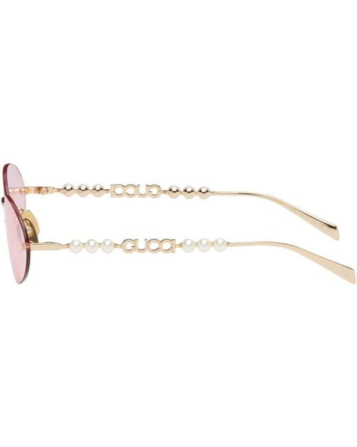 Gucci Pink Pearl Oval Frame Sunglasses