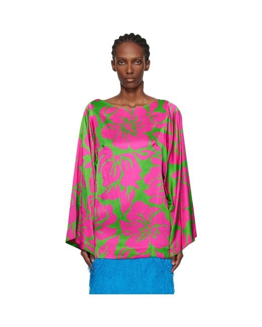 Dries Van Noten Pink Satin Print Blouse