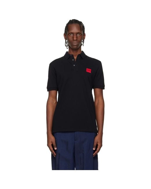 HUGO Black Slim-Fit Logo Label Polo for men