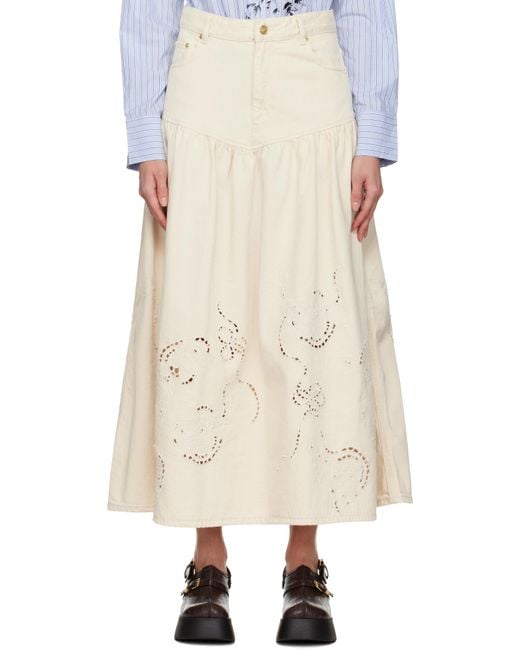 Ganni Natural Off- Broderie Anglaise Denim Maxi Skirt