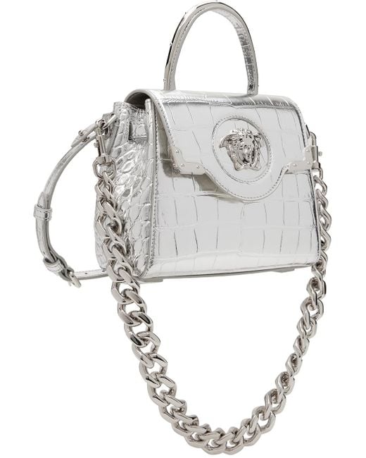 Versace Metallic Silver Medusa Top Handle Bag