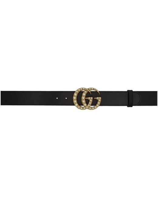 Gucci Black Leather Pearl GG Belt - Lyst