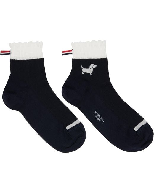 Thom Browne Blue Pointelle Stitch Hector Crew Socks