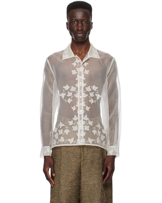 Bode Natural White Ivy Appliqué Shirt for men