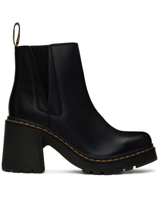 Dr. Martens Black Spence Leather Flared Heel Chelsea Boots
