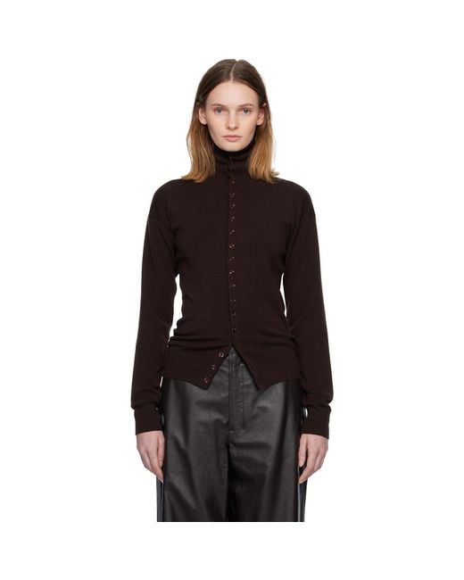 Lemaire Black Burgundy Buttoned Fitted Cardigan