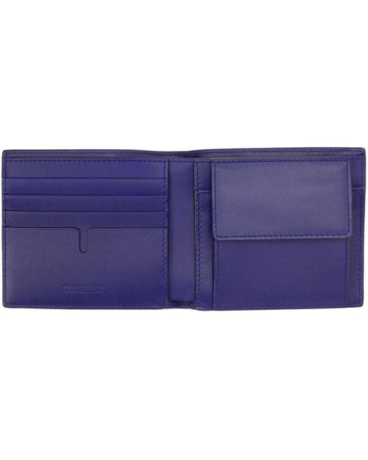 Burberry Purple Blue Ekd Bifold Coin Wallet for men