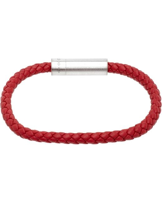 Le Gramme Red Leather Cable 'Le 7G' Bracelet for men