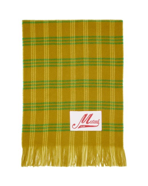 Marni Green Khaki Check Scarf for men