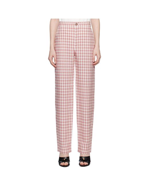 Moschino Pink Viscose-Linen Check Trousers
