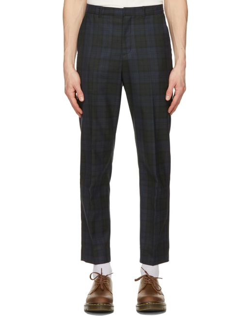Pantalon A Carreaux Noir Et Bleu Marine Surrey Laines Wood Wood Pour Homme En Coloris Noir Lyst