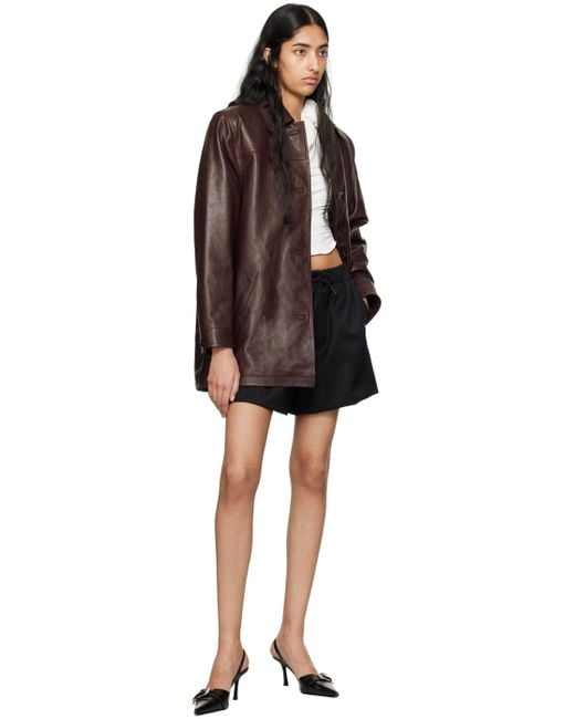 Magda Butrym バーガンディ オーバーサイズ ボタンアップ レザージャケット Brown