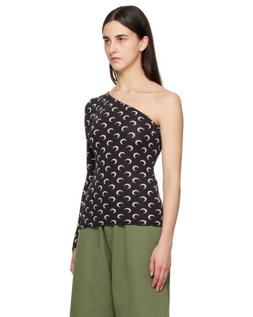 MARINE SERRE Green Recycled Moon Jersey Second Skin Asymmetric T-Shirt