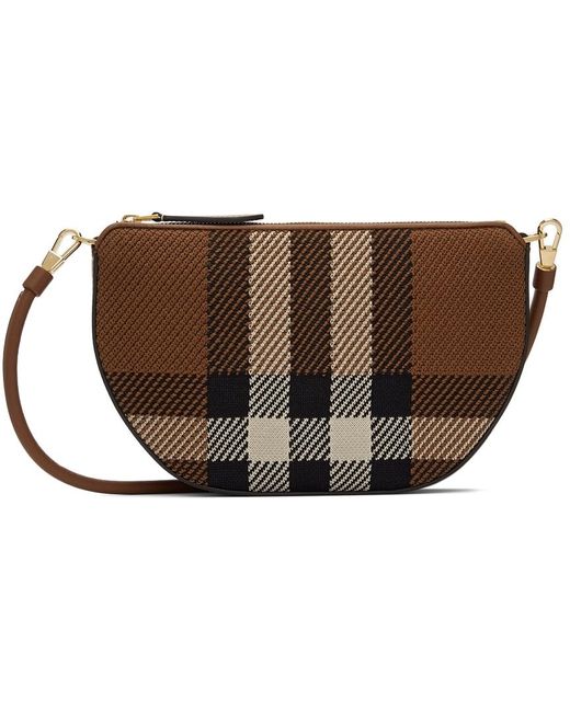 Burberry Leather Knit Olympia Check Shoulder Bag in Brown - Lyst