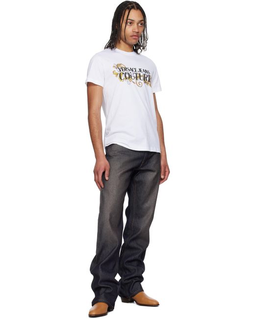 メンズ Versace Jeans Couture ホワイト バロック ロゴ Tシャツ White