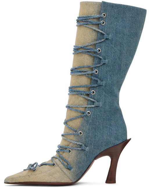 Acne Blue Lace-up Heel Boots