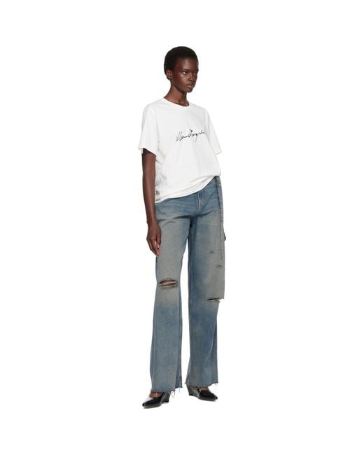 MM6 by Maison Margiela White Off- Overdyed Handwritten-Print T-Shirt