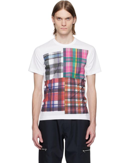 メンズ Comme des Garçons ホワイト Tartan Square Print Tシャツ Black