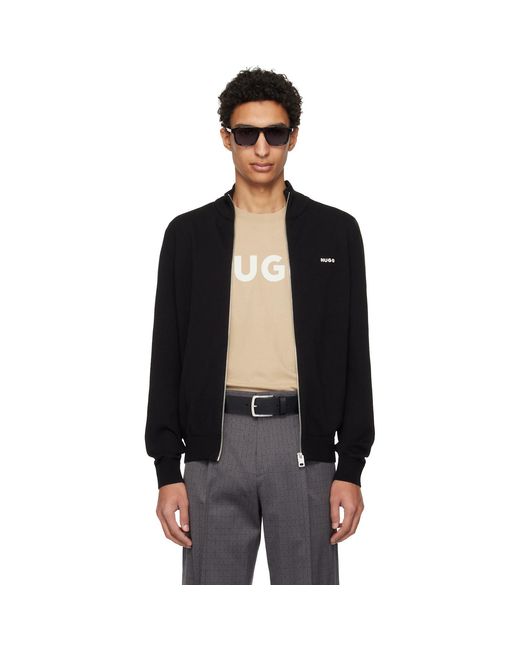 HUGO Black Logo-Detail Knit Track Jacket for men