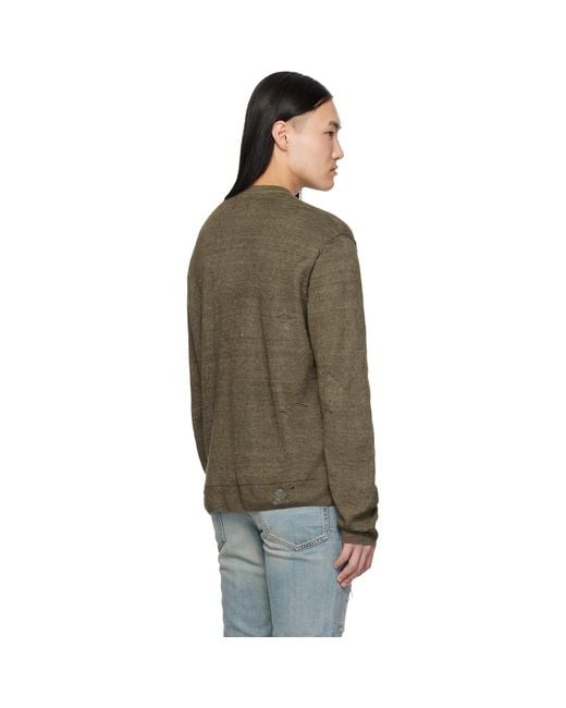 DIESEL Black Khaki Destroyed Linen Sweater for men