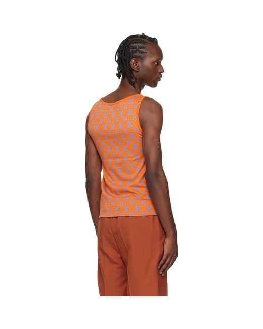 Dries Van Noten Orange Jacquard Tank Top for men