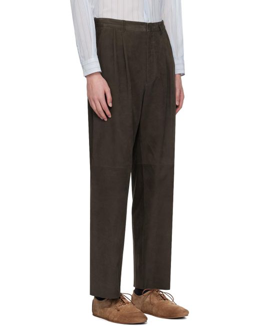 Pantalon brun en cuir à plis Auralee pour homme en coloris Black